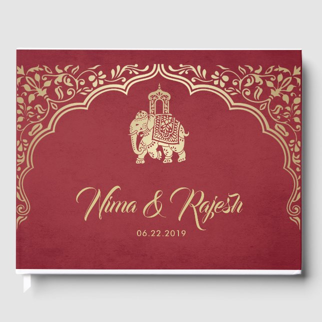 Livre d'hôtes Mariage indien avec Ganesha, Rouge,  (Recto)