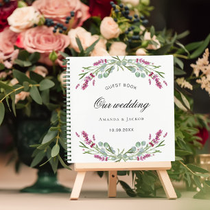 Livre d'hôtes mariage lavande rose verdure