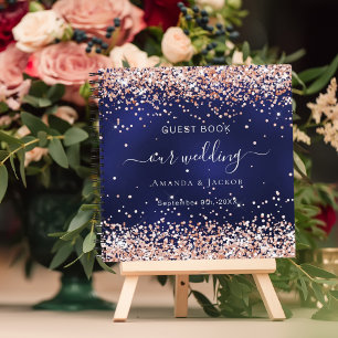 Livre d'hôtes mariage marine bleu rose or