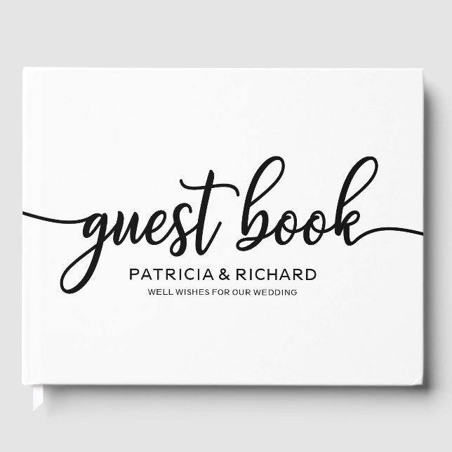 Livre d'hôtes mariage Noir Blanc Chic Calligraphie (Recto)