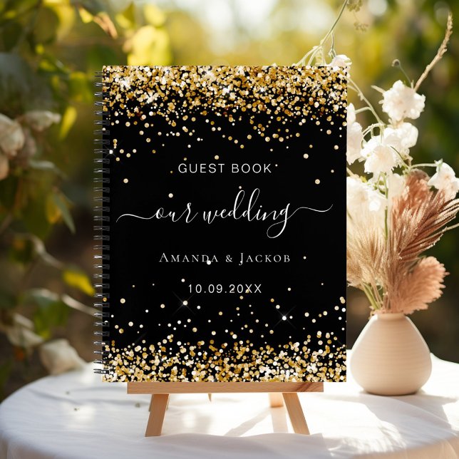 Livre d'hôtes mariage noir budget confetti or noir (Créateur téléchargé)