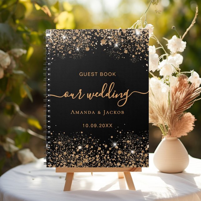Livre d'hôtes mariage noir or parties scintillant  (Créateur téléchargé)