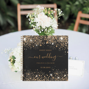 Livre d'hôtes mariage or noir parties scintillant 