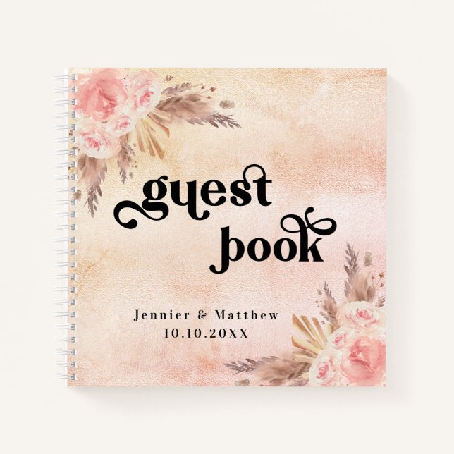 Livre d'hôtes mariage pampas herbe rose pâle (Devant)
