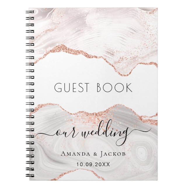 Livre d'hôtes mariage rose or marbre agate (Devant)