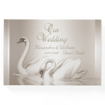 Livre d'hôtes Mariage Swans Damask Cream Blanc