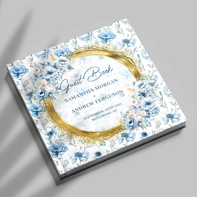 Livre d'hôtes moderne Pastel Blue Gold Parties sci (Modern Pastel Blue Gold Glitter Wedding Guest Book)