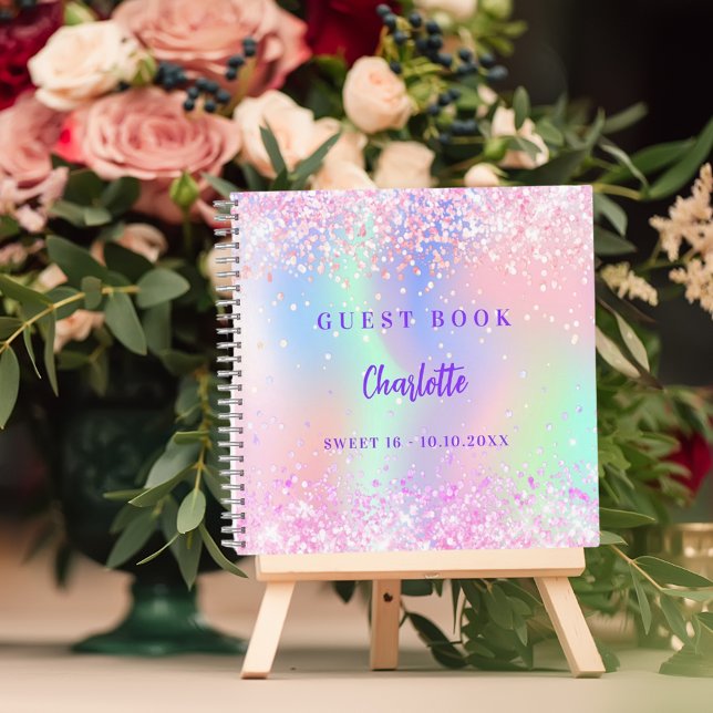 Livre d'hôtes Pink holographic confetti Sweet 16 (Créateur téléchargé)