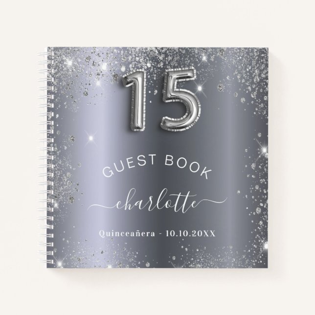Livre d'hôtes Quinceanera argent nom de parties sc (Devant)