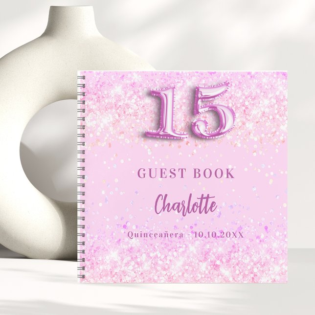 Livre d'hôtes Quinceanera nom de confetti rose (Créateur téléchargé)