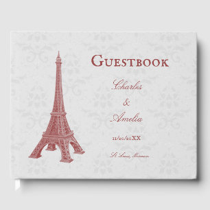 Livre d'hôtes Red Eiffel Tower Damask