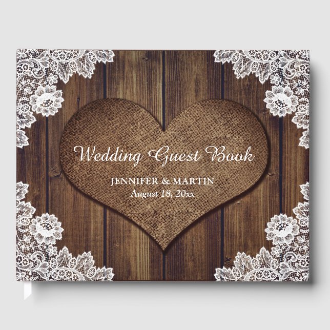 Livre d'hôtes Rustic Wood et Lace Mariage (Recto)