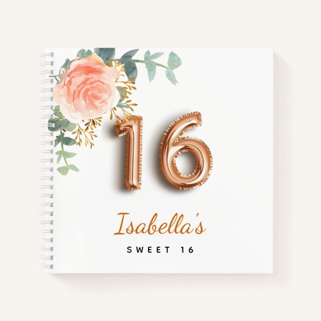 Livre d'hôtes Sweet 16 rose floraux d'or eucalyptu (Devant)