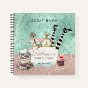 Livre d'hôtes vintage rose et turquoise Wonderland