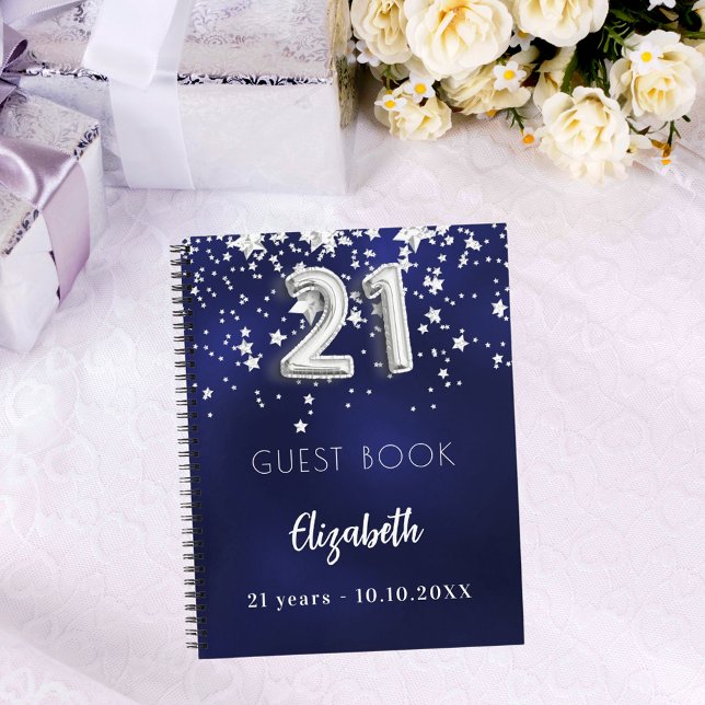 Livre d'invité 21e anniversaire marine bleu argent (Créateur téléchargé)