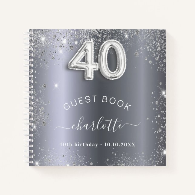 Livre d'invité 40e anniversaire argent nom de part (Devant)