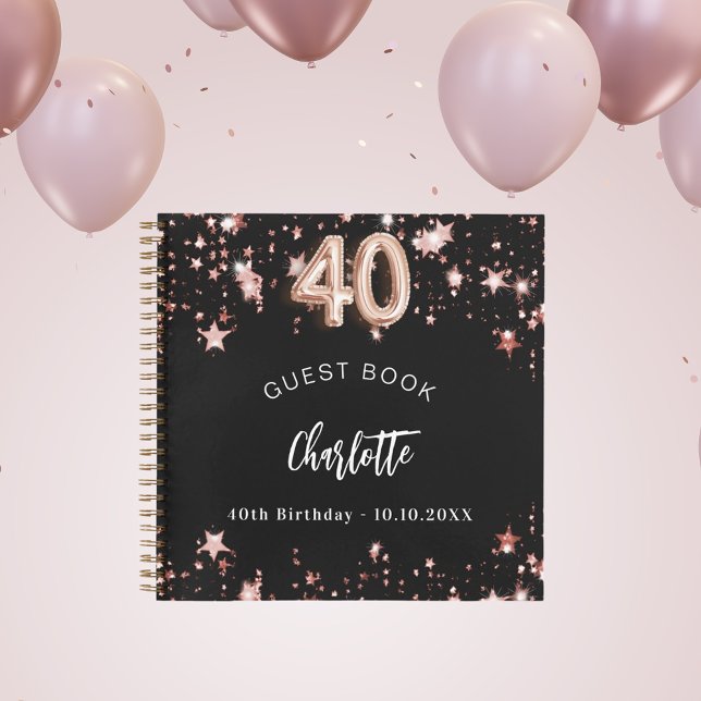 Livre d'invité 40e anniversaire noir rose étoiles  (Créateur téléchargé)