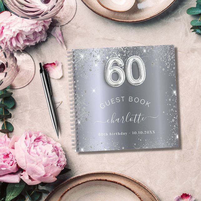 Livre d'invité 60e anniversaire argent nom de part (Créateur téléchargé)