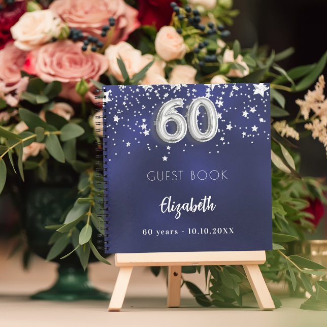Livre d'invité 60e anniversaire marine bleu argent (Créateur téléchargé)