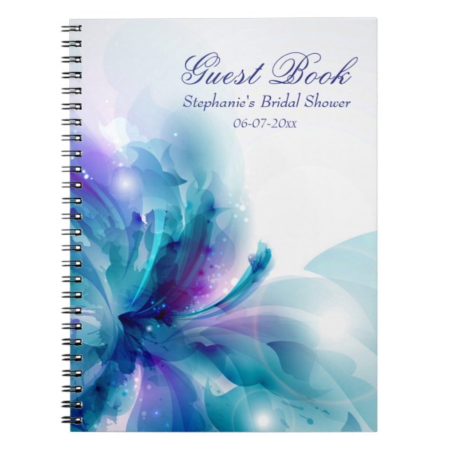 Livre d'invité abstrait de douche de fleur de bleu (Devant)