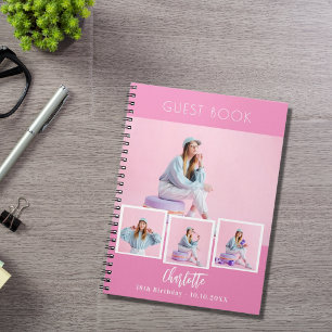 Livre d'invité anniversaire rose photo collage fil