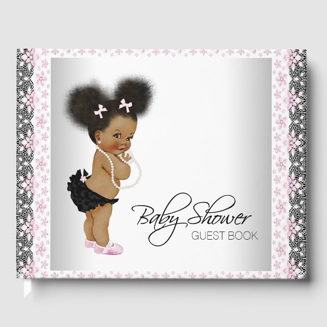 Livre d'invité Baby shower rose et noir Ethnic Gir (Recto)