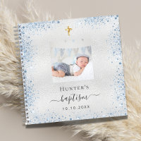 Livre d'invité baptême argent bleu garçon photo