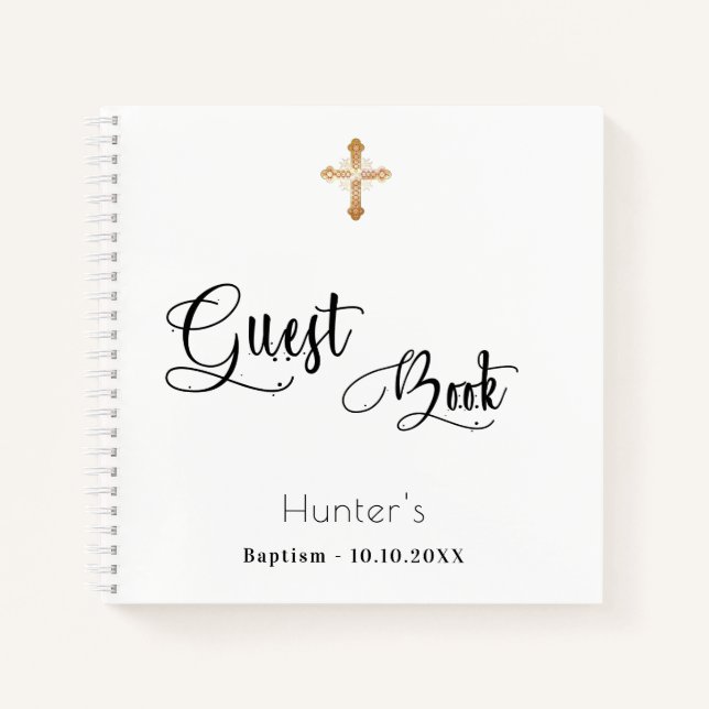 Livre d'invité baptême blanc noir script (Devant)
