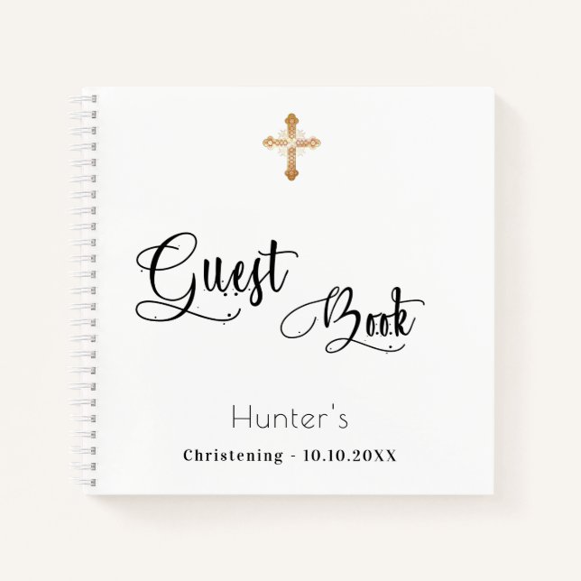 Livre d'invité baptême blanc noir script (Devant)