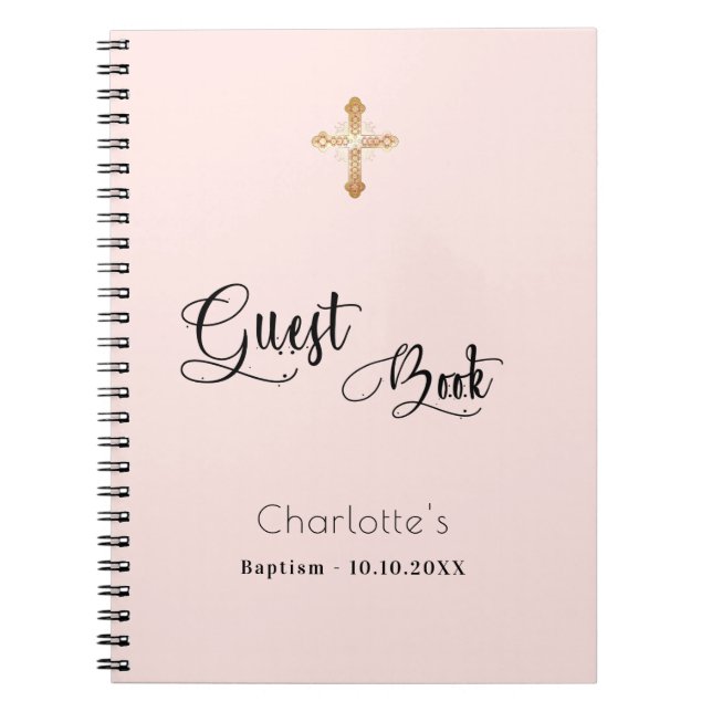 Livre d'invité baptême blush rose or écriture fill (Devant)