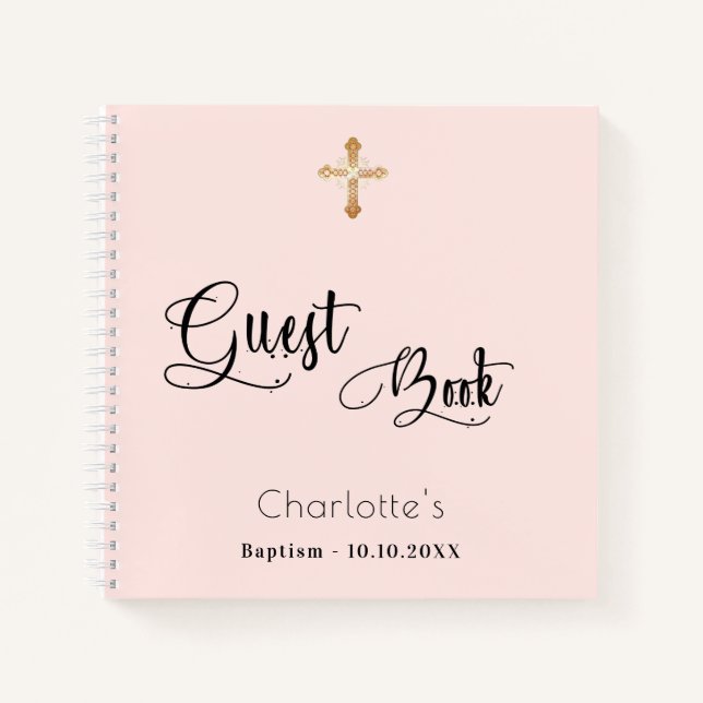 Livre d'invité baptême blush rose or écriture fill (Devant)