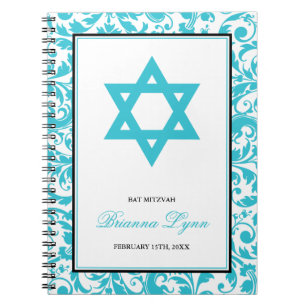 Livre d'invité bleu turquoise de bat mitzvah de