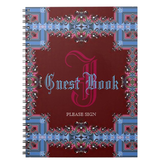Livre d'invité de dentelle bleu rouge médiéval (Devant)
