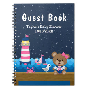 Livre d'invité de Nautical Girl Bear Baby shower r