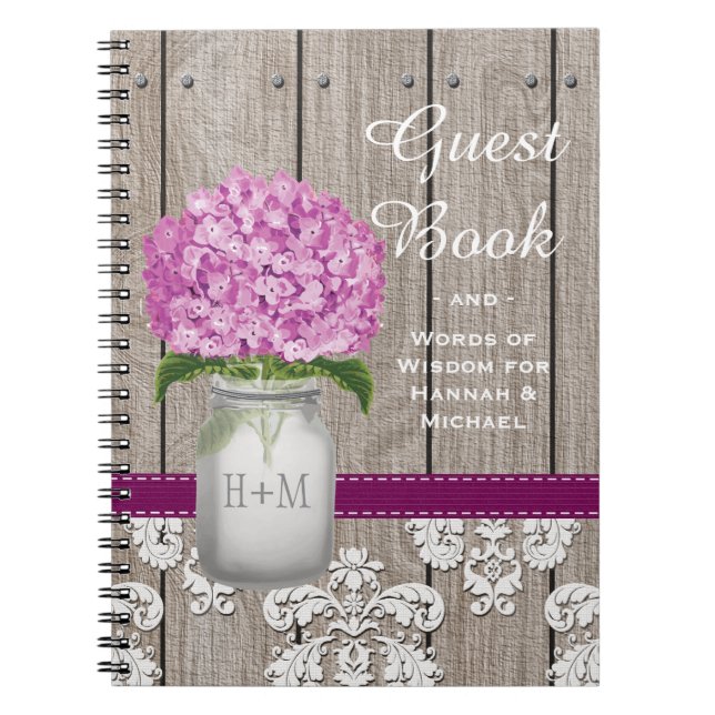 Livre d'invité décoré d'un monogramme d'hortensia (Devant)