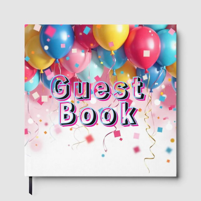 Livre d'invité des ballons de fête (Colorful balloons and confetti floating in the air creating a festive atmosphere!)