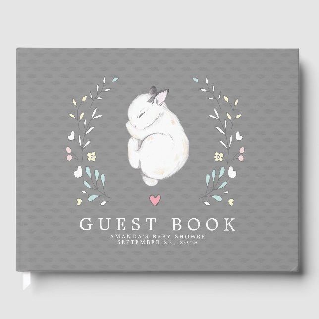 Livre d'invité du Baby shower Bunny couché (Recto)
