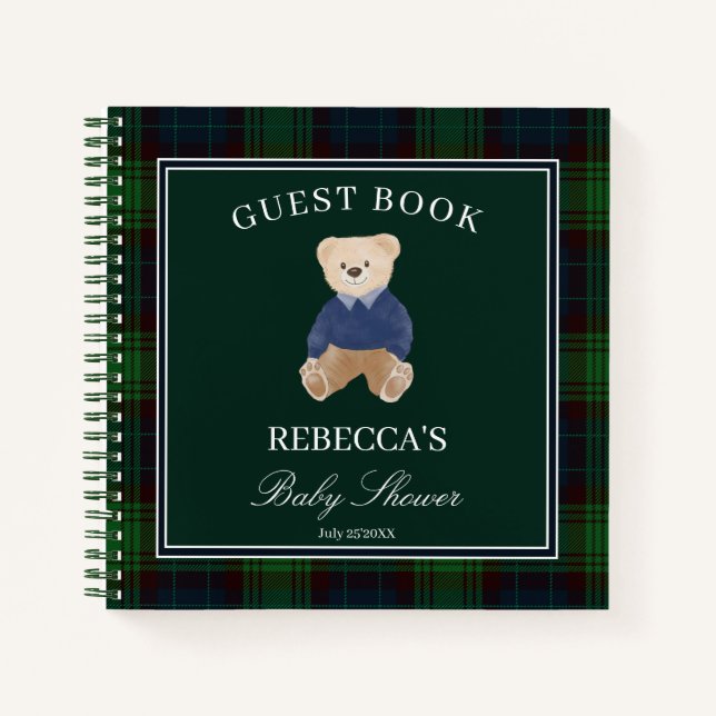 Livre d'invité du baby shower vert Bearly wait (Devant)