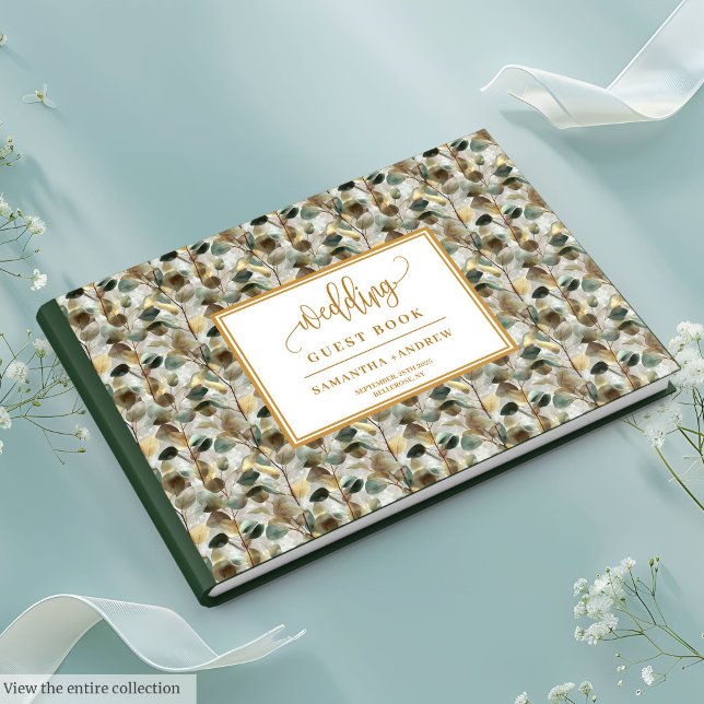 Livre D'Invité Du Chasseur Doré Et Du Mariage Vert (Gilded Hunter Green And Gold Wedding Guest Book)