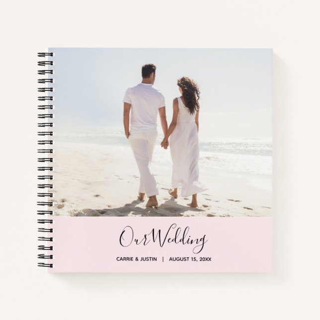 Livre d'invité du Mariage de photos rose moderne (Devant)