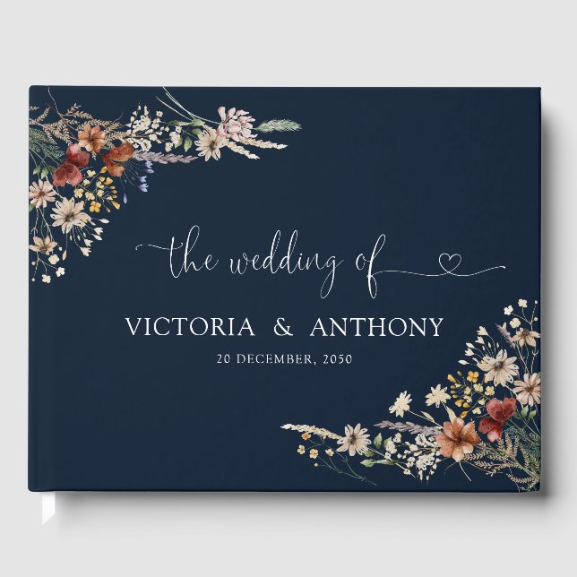 Livre d'invité du Mariage Fleur sauvage Navy Blue  (Recto)