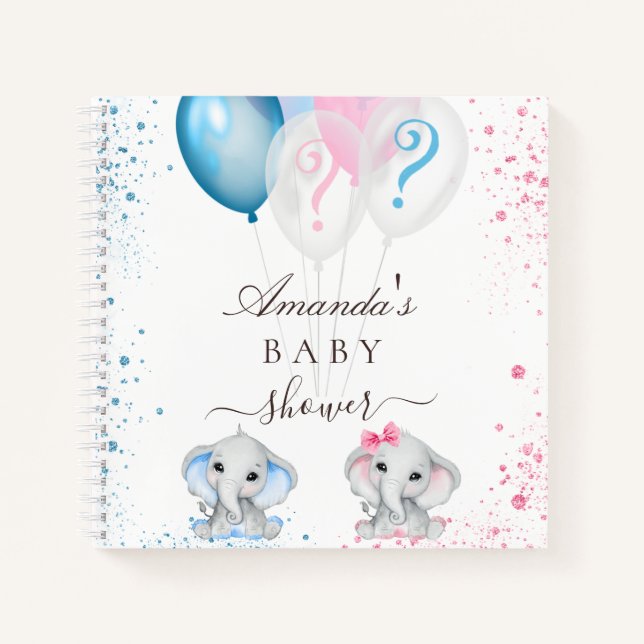 Livre d'invité genre révéler garçon fille éléphant (Devant)