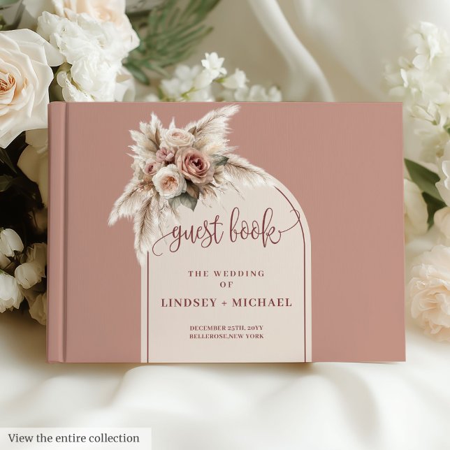 Livre d'invité Glamour Dusty Pampas Rose (Glamorous Dusty Pink Pampas Arch Guest Book)