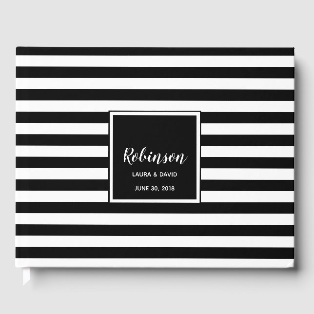 Livre d'invité Mariage à rayures simples noir et b (Recto)
