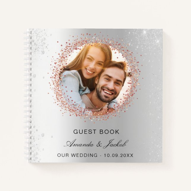 Livre d'invité mariage argent rose or parties scin (Devant)