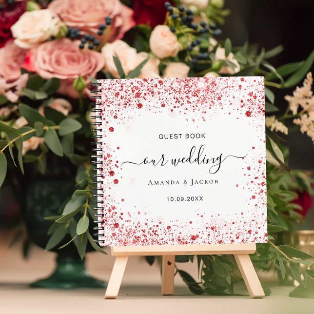 Livre d'invité mariage blanc rouge parties scintil (Créateur téléchargé)