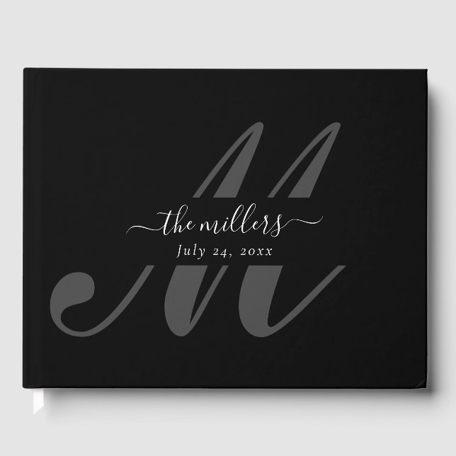 Livre d'invité Mariage de Monogramme noir (Recto)