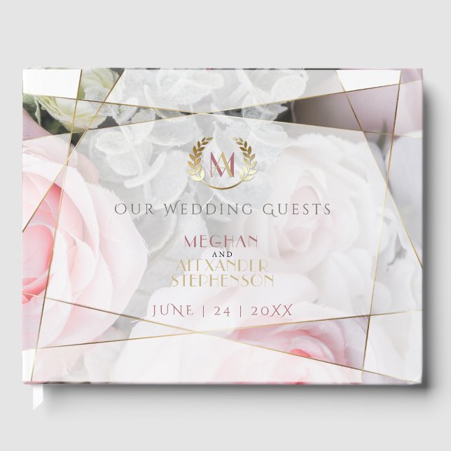 Livre d'invité Mariage de Roses roses géométriques (Recto)