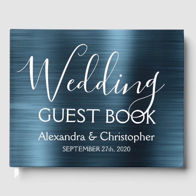 Livre d'invité Mariage en métal bleu de la Marine (Recto)