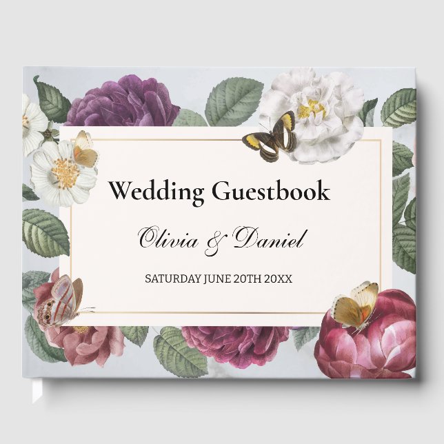 Livre d'invité mariage Fleur papillon Floral Vinta (Recto)
